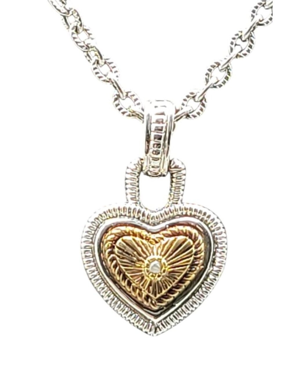 Vintage Diamonds International Two Tone Heart Pendant Necklace Silver Gold - Picture 2 of 11